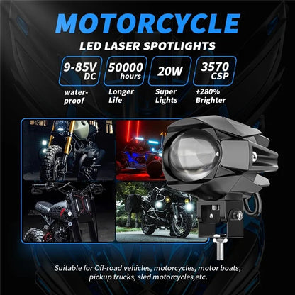 Motorcycle Bright LED Headlight Waterproof White+Yellow Light Motorbike Spotlight