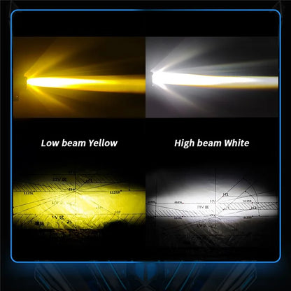 Motorcycle Bright LED Headlight Waterproof White+Yellow Light Motorbike Spotlight