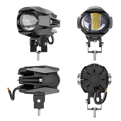 Motorcycle Bright LED Headlight Waterproof White+Yellow Light Motorbike Spotlight