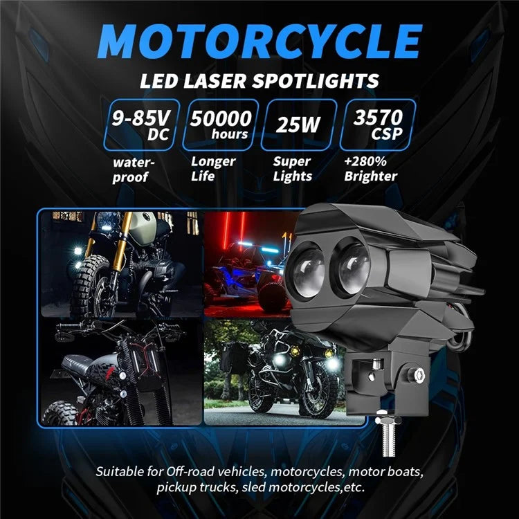 Motorcycle Bright LED Driving Light White+Yellow Light Motorbike External Modified Spotlight