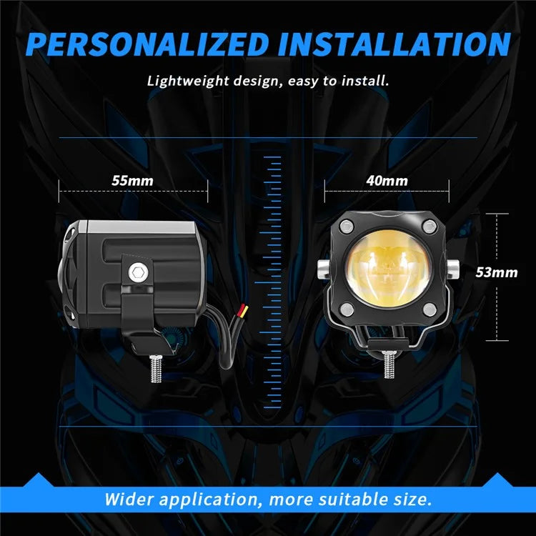 Motorcycle Super Bright LED Headlight White+Yellow Light Motorbike External Modified Spotlight