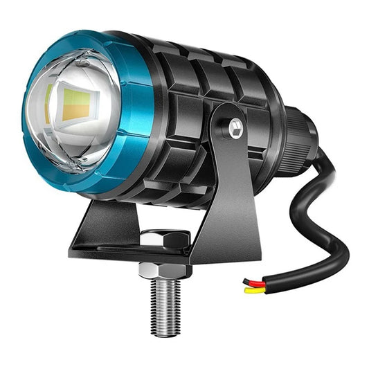 Motorcycle LED Spotlight White+Yellow High Low Beam Light Waterproof Motorbike Headlight