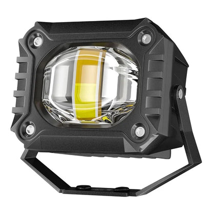 Waterproof Motorcycle LED Headlight White+Yellow Light Motorbike External Modified Spotlight