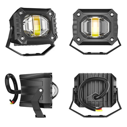 Waterproof Motorcycle LED Headlight White+Yellow Light Motorbike External Modified Spotlight