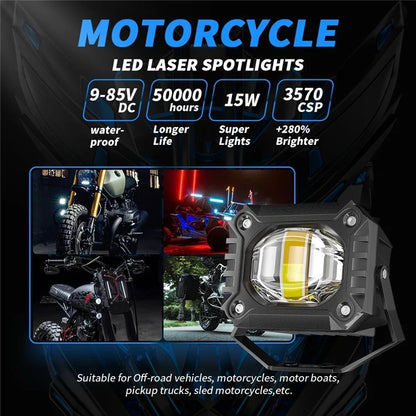 Waterproof Motorcycle LED Headlight White+Yellow Light Motorbike External Modified Spotlight