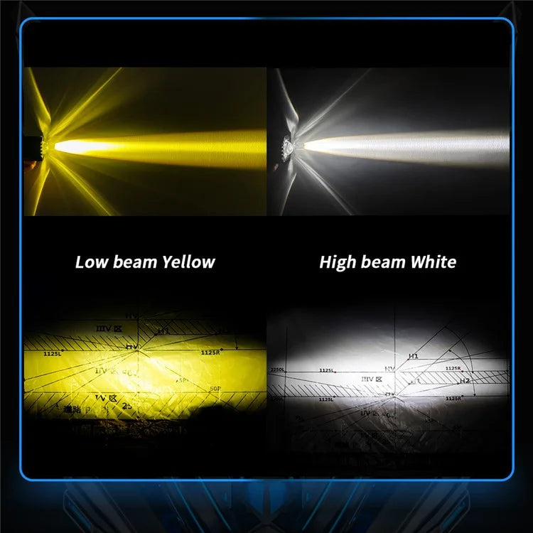 Waterproof Motorcycle LED Headlight White+Yellow Light Motorbike External Modified Spotlight