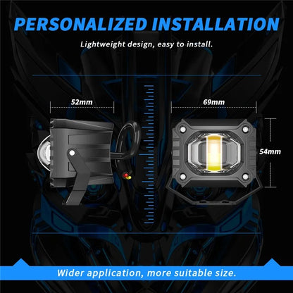 Waterproof Motorcycle LED Headlight White+Yellow Light Motorbike External Modified Spotlight