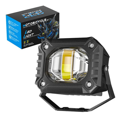 Waterproof Motorcycle LED Headlight White+Yellow Light Motorbike External Modified Spotlight