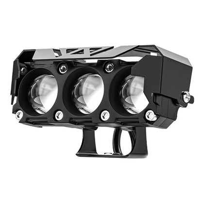 Car Motorcycle 3-LED Headlight High Low Beam Light Super Bright Waterproof Motorbike Spotlight