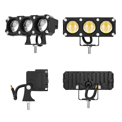 Car Motorcycle 3-LED Headlight High Low Beam Light Super Bright Waterproof Motorbike Spotlight