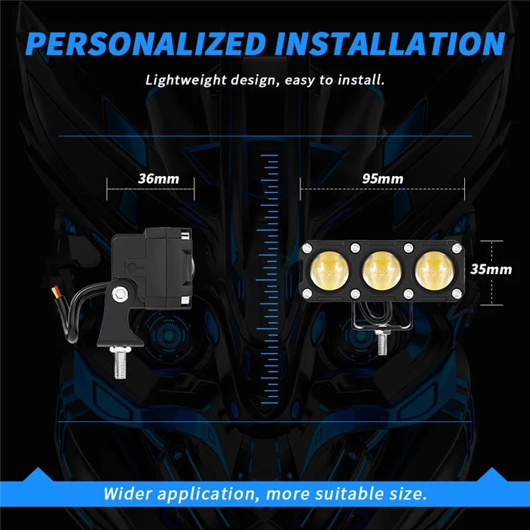 Car Motorcycle 3-LED Headlight High Low Beam Light Super Bright Waterproof Motorbike Spotlight