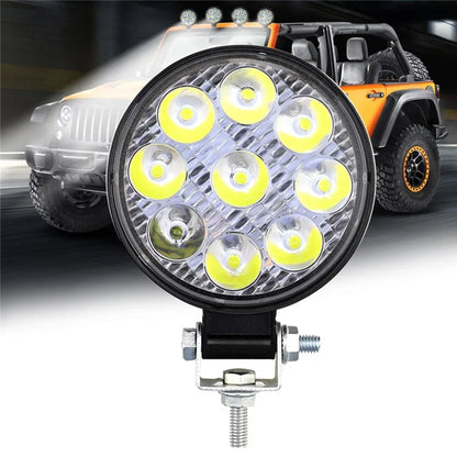 9LED 27W Car SUV Off-Road Super Bright Round Spotlight Waterproof Vehicle Headlight