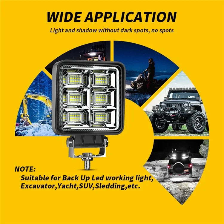 144W 48LED Car SUV Off-Road 4-inch Square Floodlight Waterproof Vehicle Bright Flood Lamp