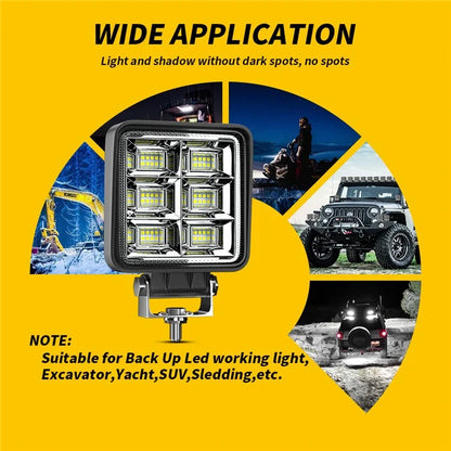 144W 48LED Car SUV Off-Road 4-inch Square Floodlight Waterproof Vehicle Bright Flood Lamp