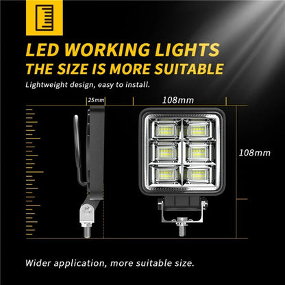 144W 48LED Car SUV Off-Road 4-inch Square Floodlight Waterproof Vehicle Bright Flood Lamp