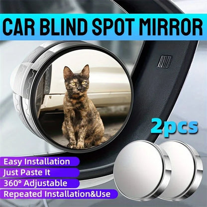 2Pcs Suction Cup 360 Degree Blind Spot Car Reversing Aid Rearview Mirror Small Round Mirror - Silver