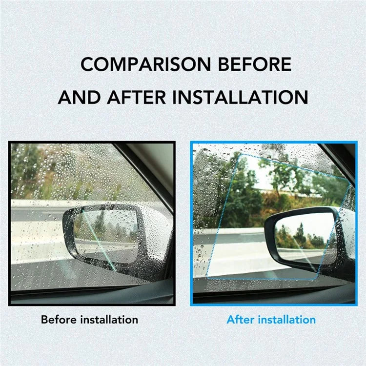 2Pcs Square 200x240mm Car Rear View Mirror Film PET Anti-Fog Rainproof Mirror Film with Tools