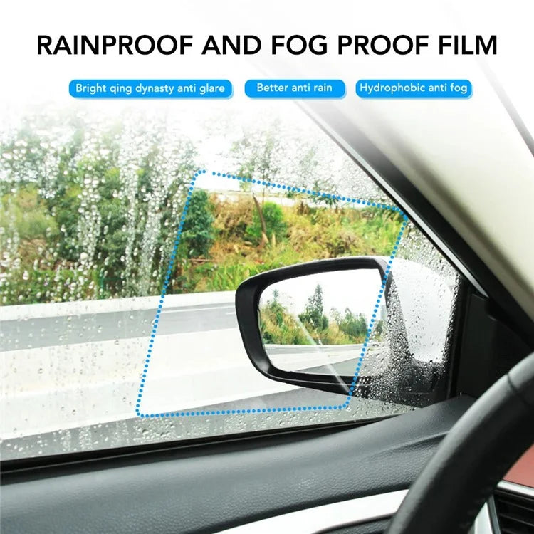 2Pcs Square 200x240mm Car Rear View Mirror Film PET Anti-Fog Rainproof Mirror Film with Tools