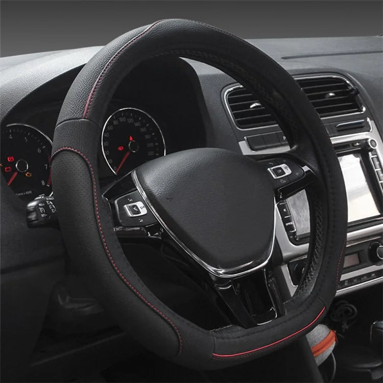 38cm D-shape Car Steering Wheel Cover Imitation Leather Anti-skid Steering Wheel Sleeve Line