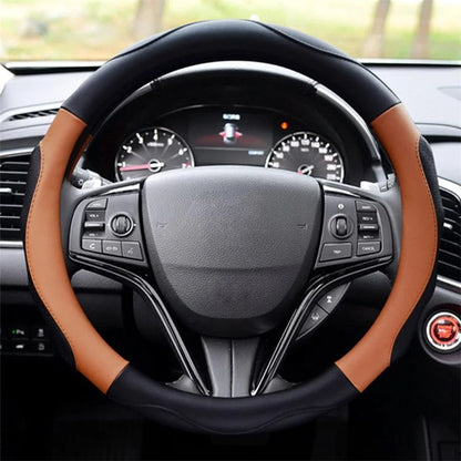 38cm Round Car Steering Wheel Cover Anti-skid Microfiber Leather Steering Wheel Sleeve+Coffee