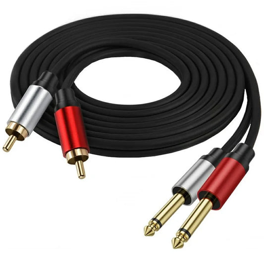 0.3m Dual 1 / 4 inch TS to Dual RCA Stereo Audio Cable 2x 6.35mm TS to RCA Male Adapter Wire