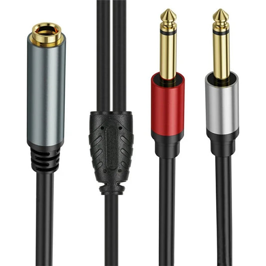 0.3m 6.35mm TRS Stereo Female to Dual 6.35mm Male TS Mono Jack Audio Speaker Splitter Cable