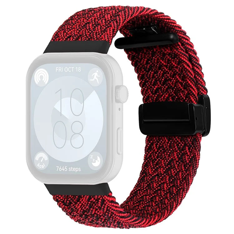 For Huawei Watch Fit 3 Replacement Braided Band Magnetic Buckle Watch Strap+Red