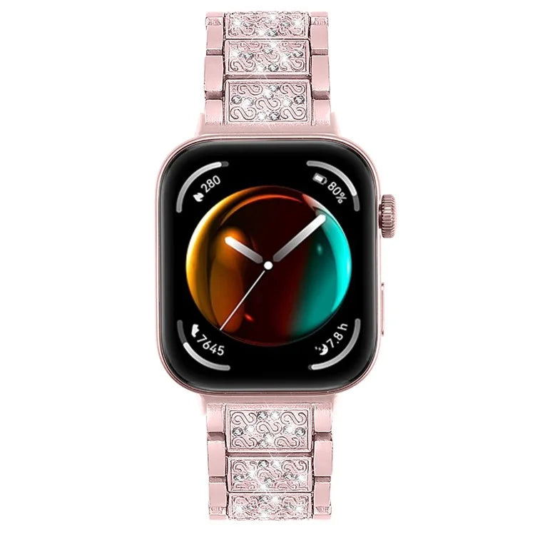 For Huawei Watch Fit 3 Metal Band Smart Watch Wrist Strap with Rhinestones