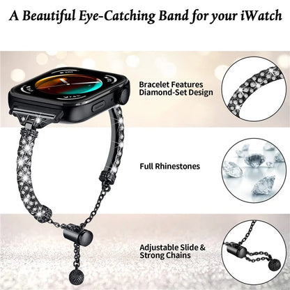 For Huawei Watch Fit 3 Metal Band Rhinestones Decorated Bracelet Strap