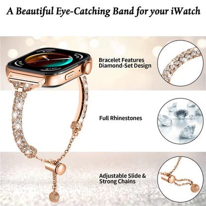 For Huawei Watch Fit 3 Metal Band Rhinestones Decorated Bracelet Strap