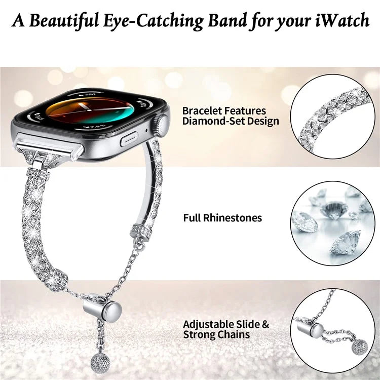 For Huawei Watch Fit 3 Metal Band Rhinestones Decorated Bracelet Strap