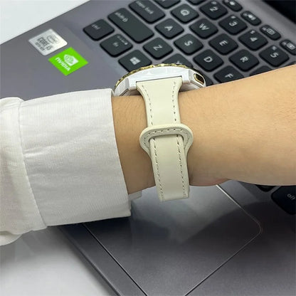 22mm Universal Replacement Wrist Band Soft Leather Watch Strap+White