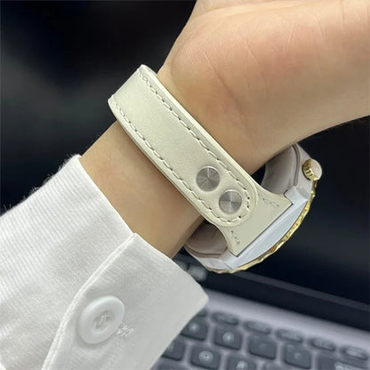 22mm Universal Replacement Wrist Band Soft Leather Watch Strap+White