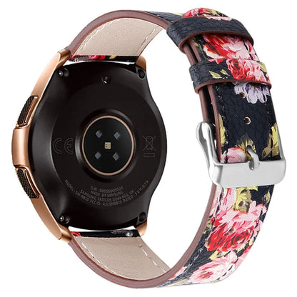 For Huawei Watch GT / Watch GT 2 46mm / 42mm / Samsung Galaxy Watch 46mm Watch Strap Top Layer Cowhide Wrist Band Flower