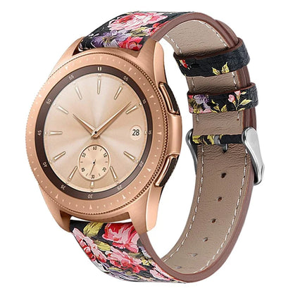 For Huawei Watch GT / Watch GT 2 46mm / 42mm / Samsung Galaxy Watch 46mm Watch Strap Top Layer Cowhide Wrist Band Flower