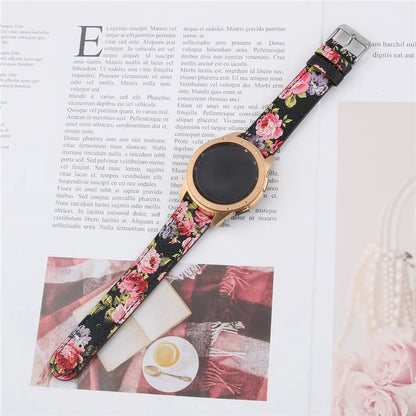 For Huawei Watch GT / Watch GT 2 46mm / 42mm / Samsung Galaxy Watch 46mm Watch Strap Top Layer Cowhide Wrist Band Flower