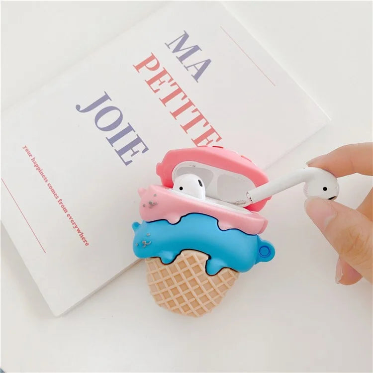 For Apple Airpods with Charging Case (2016) / (2019) / AirPods with Wireless Charging Case (2019) Earphone Cover Cute Cat Ice Cream Silicone Case