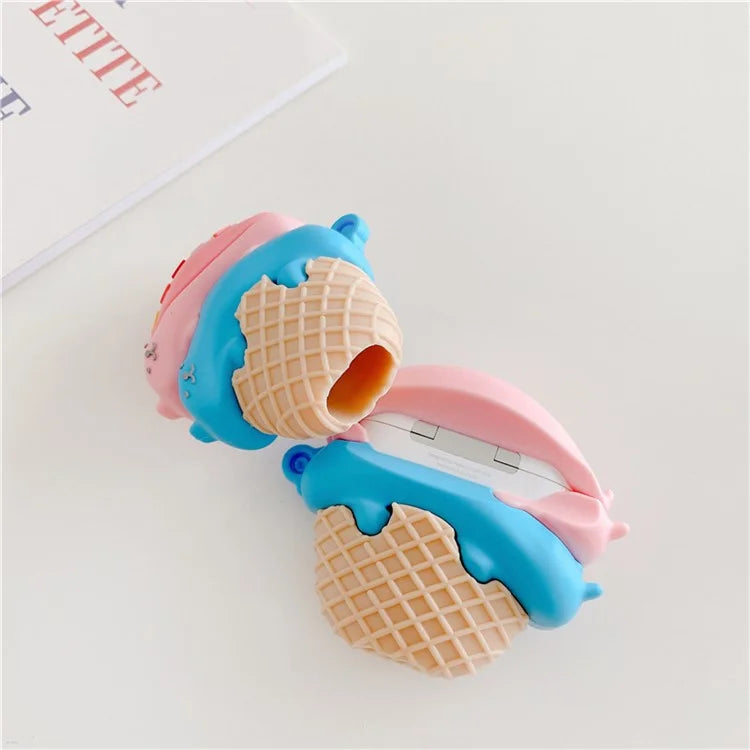 For Apple Airpods with Charging Case (2016) / (2019) / AirPods with Wireless Charging Case (2019) Earphone Cover Cute Cat Ice Cream Silicone Case