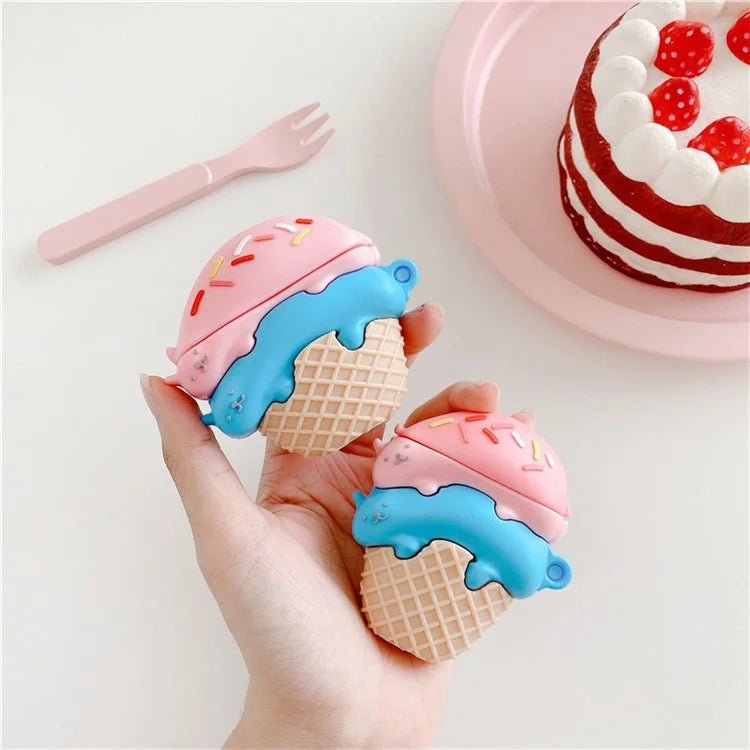 For Apple Airpods with Charging Case (2016) / (2019) / AirPods with Wireless Charging Case (2019) Earphone Cover Cute Cat Ice Cream Silicone Case