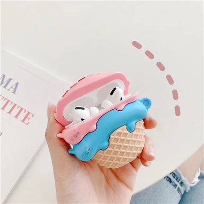 For Airpods Pro 2  /  Airpods Pro Cartoon Cat Ice Cream Cover Silicone Earphone Case with Hanging Buckle