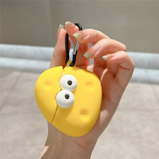 For Apple AirPods 3 Bluetooth Earphone Cover Cute Eyes Cheese Silicone Protective Case with Anti-Lost Buckle