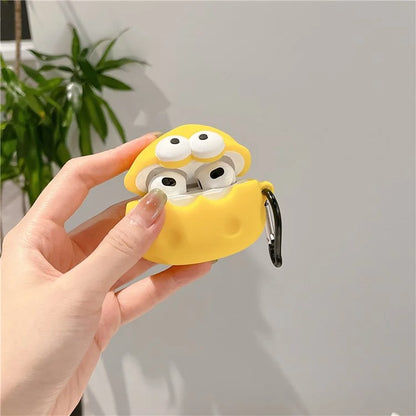 For Apple AirPods 3 Bluetooth Earphone Cover Cute Eyes Cheese Silicone Protective Case with Anti-Lost Buckle