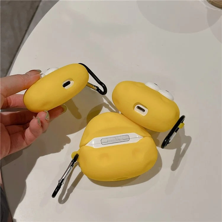 For Apple AirPods 3 Bluetooth Earphone Cover Cute Eyes Cheese Silicone Protective Case with Anti-Lost Buckle