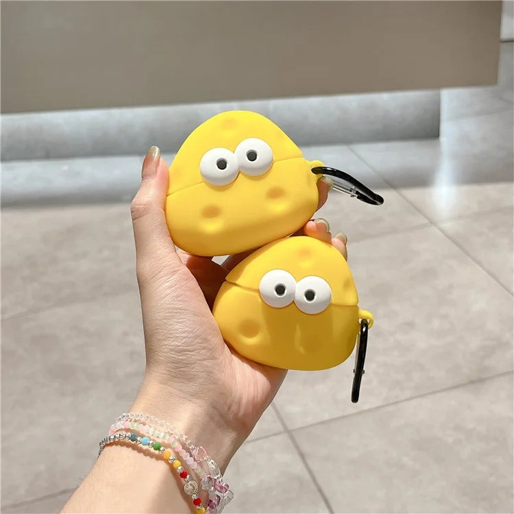 For Apple AirPods 3 Bluetooth Earphone Cover Cute Eyes Cheese Silicone Protective Case with Anti-Lost Buckle