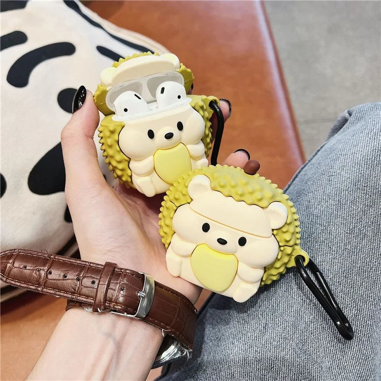 For Apple AirPods with Wireless Charging Case (2019)  /  AirPods with Charging Case (2019) (2016) Hedgehog Durian Silicone Cover