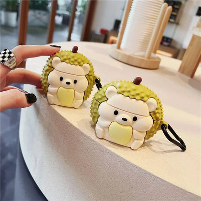 For Apple AirPods with Wireless Charging Case (2019)  /  AirPods with Charging Case (2019) (2016) Hedgehog Durian Silicone Cover