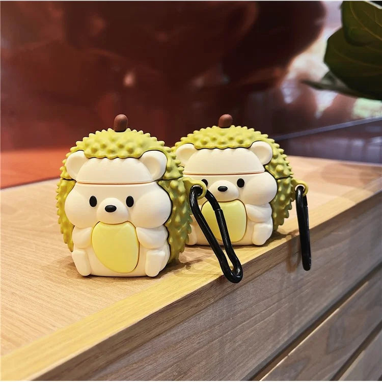 For Apple AirPods with Wireless Charging Case (2019)  /  AirPods with Charging Case (2019) (2016) Hedgehog Durian Silicone Cover