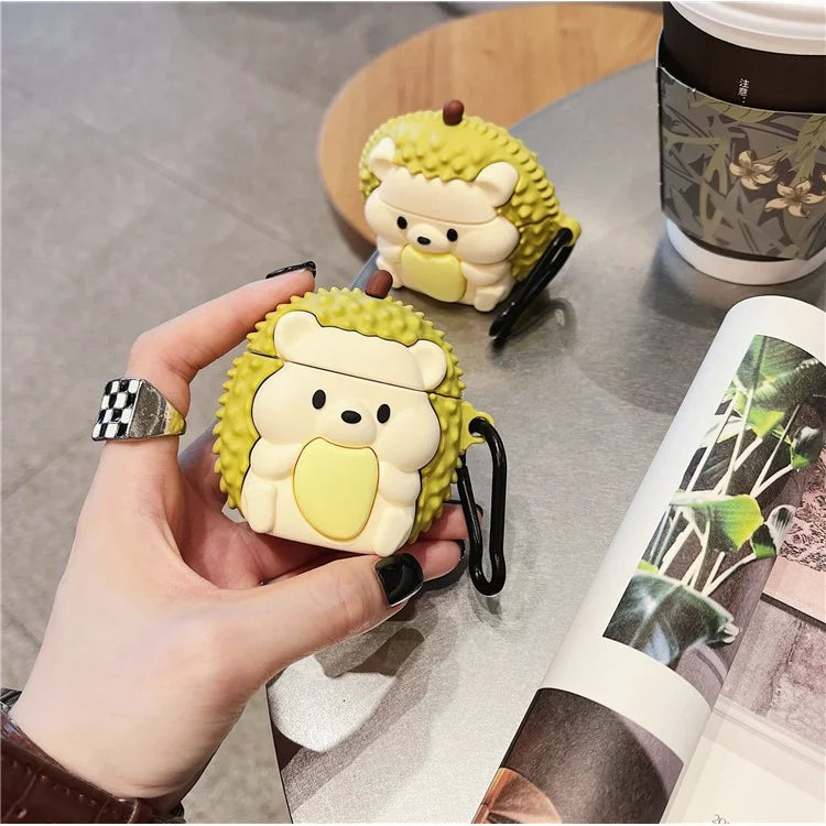 For AirPods 3 Silicone Cover Cartoon Hedgehog Durian Protective Case with Anti-Lost Buckle