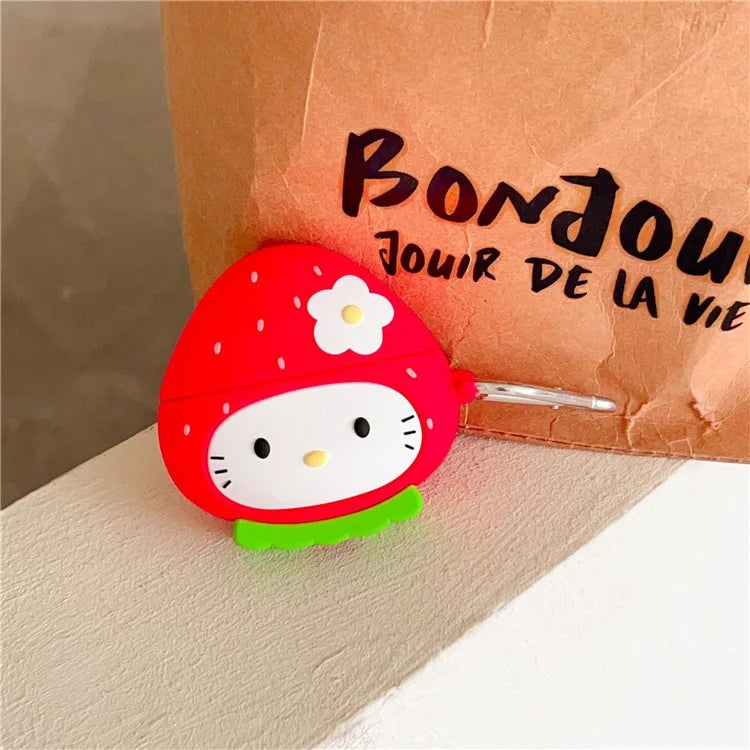 For AirPods Pro 2 / AirPods Pro Earphone Cover Cartoon Strawberry Shape Silicone Case Sleeve with Buckle