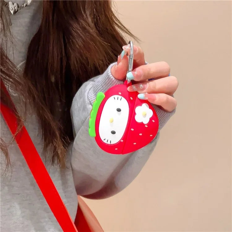 For AirPods Pro 2 / AirPods Pro Earphone Cover Cartoon Strawberry Shape Silicone Case Sleeve with Buckle